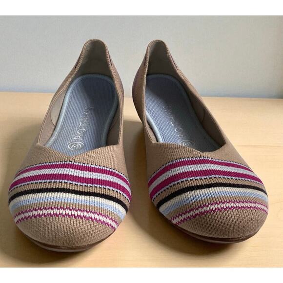 Rothys Camel Ribbon Stripe Flats Size 10 - Picture 1 of 7